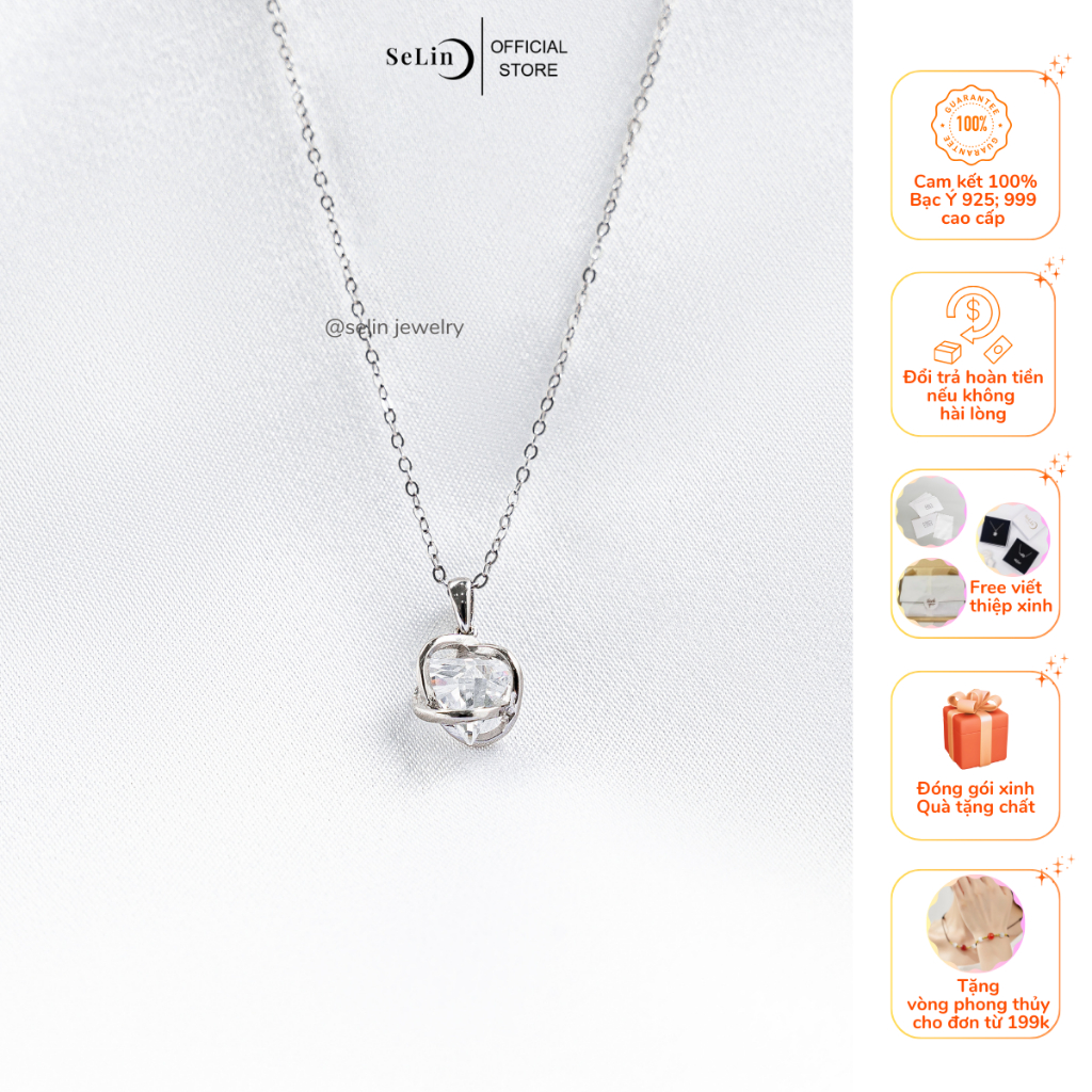 Vòng cổ bạc, dây chuyền bạc nữ đính đá Zircon hình tam giác bắt sáng tinh xảo Galaxy's eyes SELIN JEWELRY