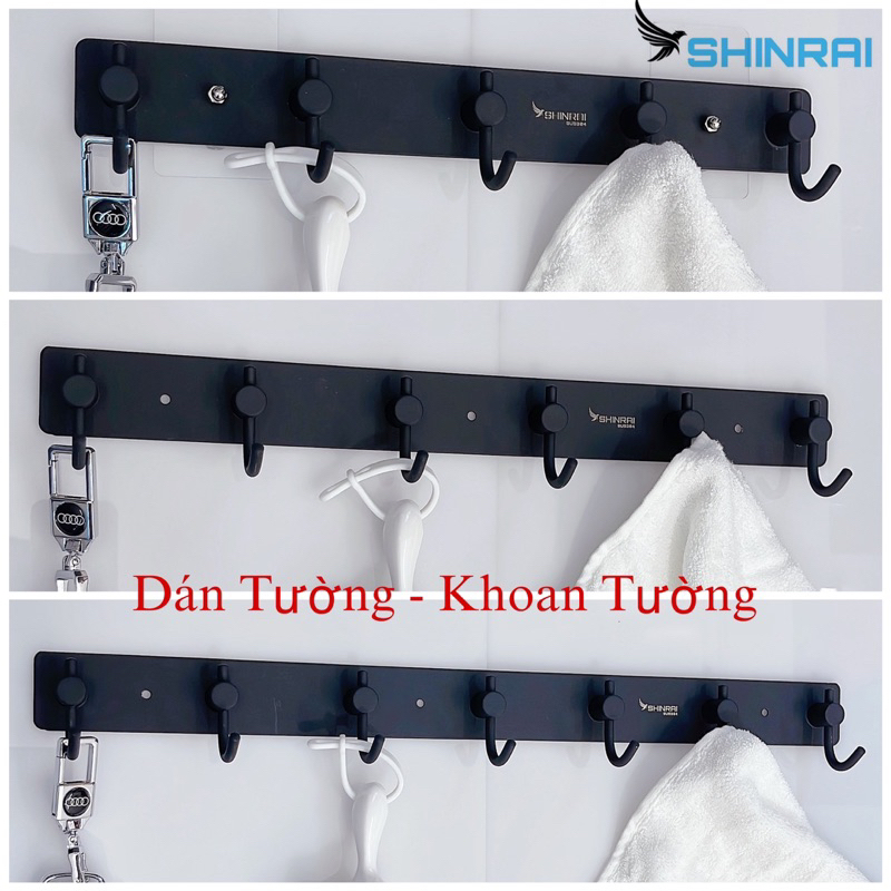 ( Dán Tường - Khoan Tường ) Móc Treo Đồ Sau Cửa , Móc Dài Treo Quần Áo Nhà Tắm , Bếp INOX SUS304 Mạ Đen Titanium SHINRAI