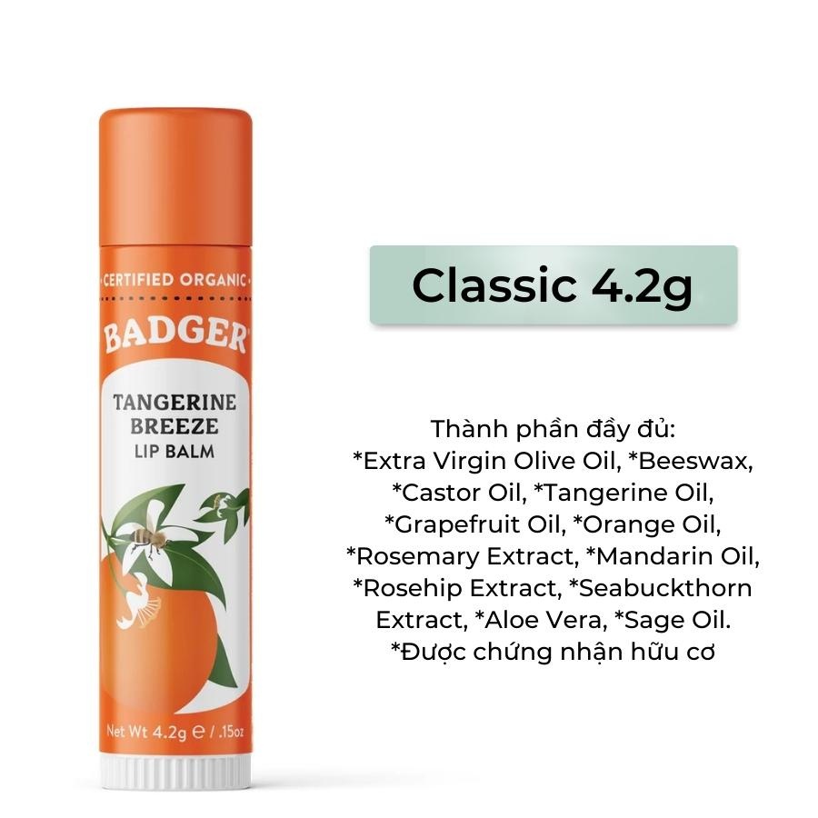 Son Dưỡng Môi Hữu Cơ Không Màu Mùi Quýt USDA Organic BADGER Tangerine Breeze Lip Balm - 4.2g Nhập Khẩu Mỹ An Toàn Mẹ Bầu