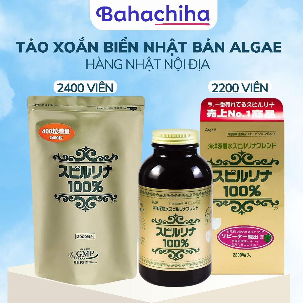 Tảo xoắn Spirulina Japan Algae bổ sung dinh dưỡng, chống oxy hóa xấu 2200 viên nội địa Nhật - Bahachiha