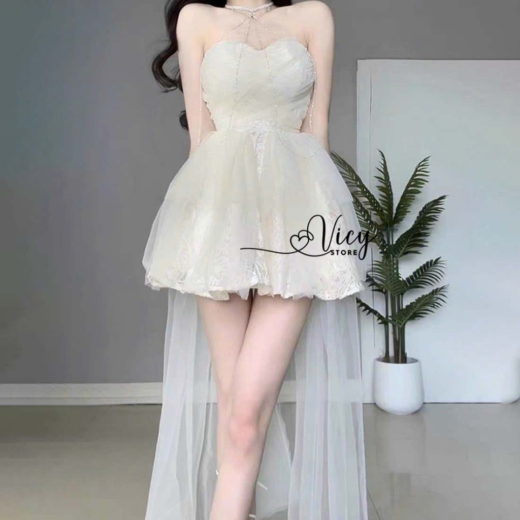 Đầm công chúa phối lưới dài siêu dễ thương, váy tiểu thư chất ren thiết kế xinh xắn đi tiệc đi chơi VICY TAREN01