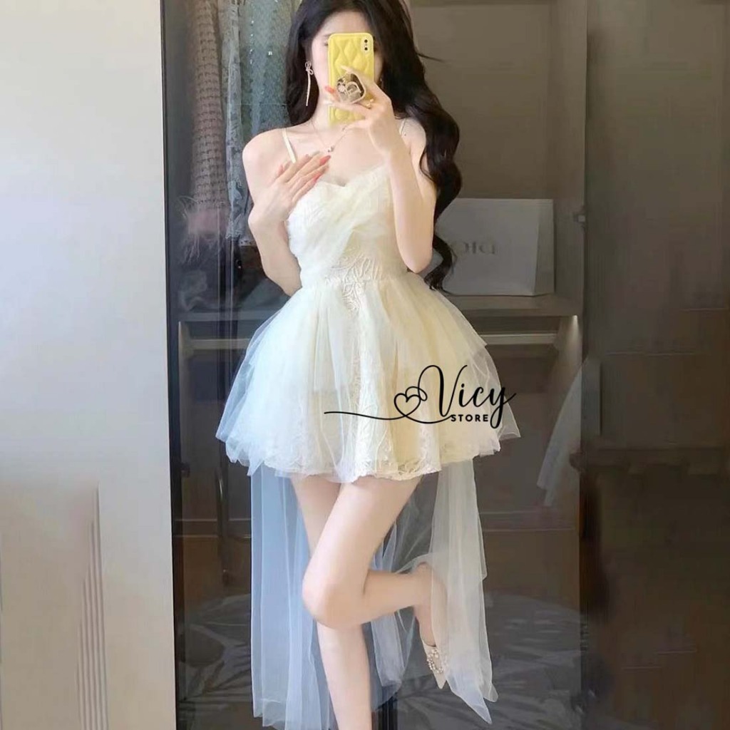 Đầm công chúa phối lưới dài siêu dễ thương, váy tiểu thư chất ren thiết kế xinh xắn đi tiệc đi chơi VICY TAREN01
