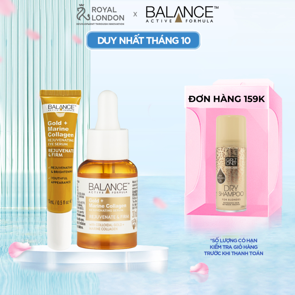 Combo Serum + Kem Mắt Trẻ Hóa Da Balance Active Formula Gold Collagen Rejuvenating 30ml + 15ml