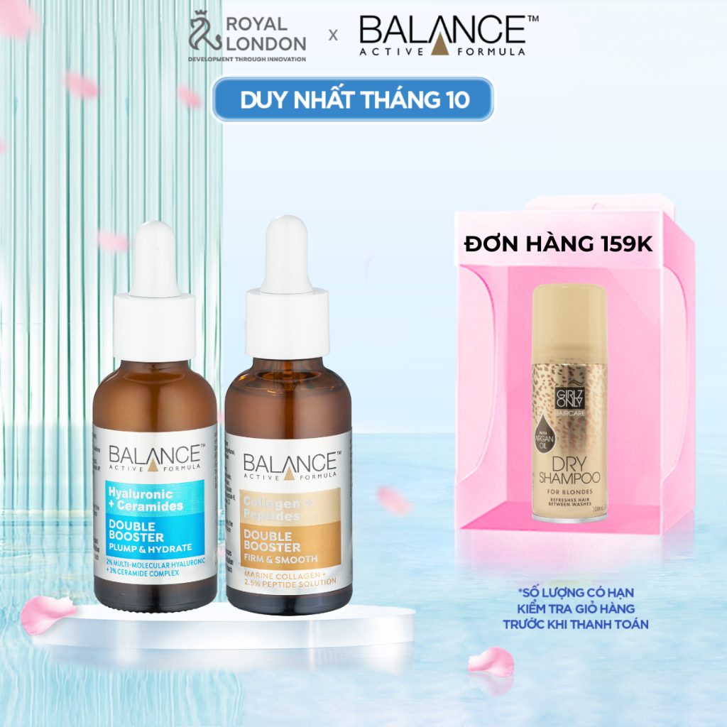 Combo serum ngăn ngừa lão hoá phục hồi da Balance 2% Hyaluronic Acid + 3% Ceramides và Collagen + Peptides 30ml/chai x2