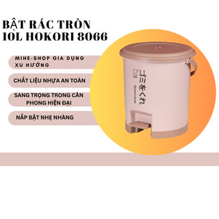 Bật rác tròn 10l hokori 8066, thùng rác nhựa nắp tròn đạp chân