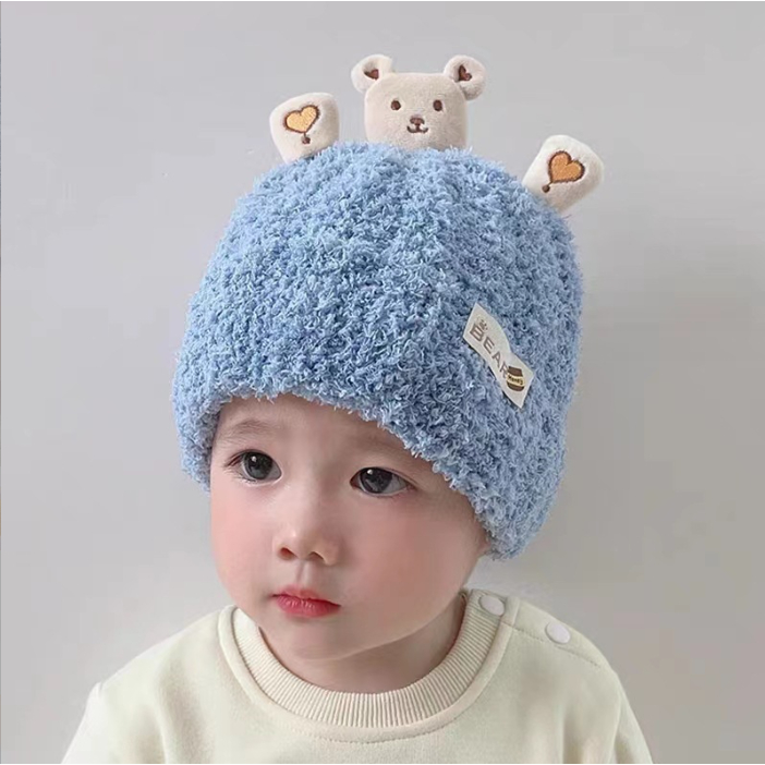 Mũ Len Hình Gấu Đội Mùa Đông Siêu Ấm Cho Bé 1-3 Tuổi