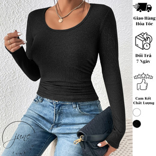 Áo thun dài tay nữ dáng ôm JUNE.SG Áo tay dài ôm body Áo tay dài basic D057