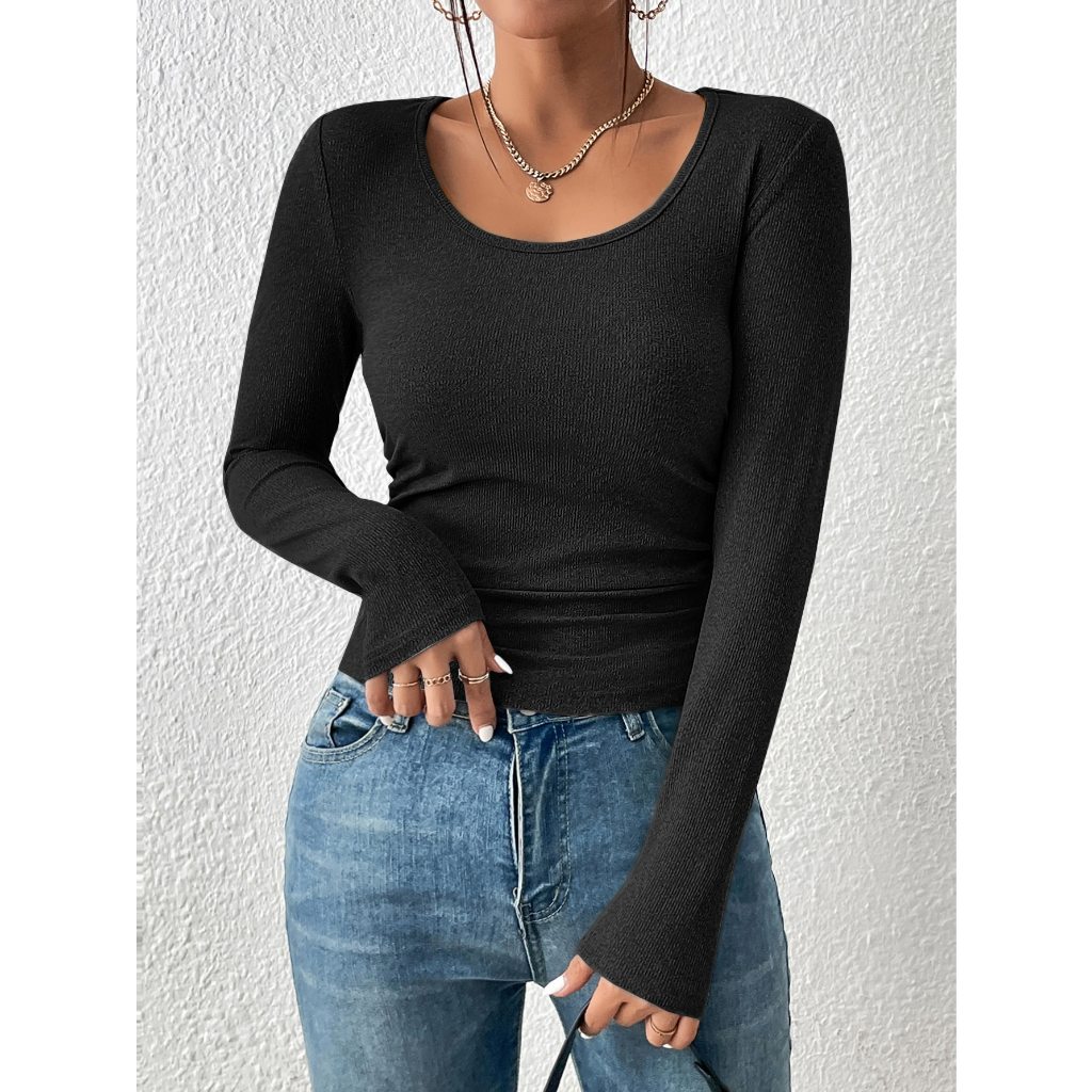 Áo thun dài tay nữ dáng ôm JUNE.SG Áo tay dài ôm body Áo tay dài basic D057