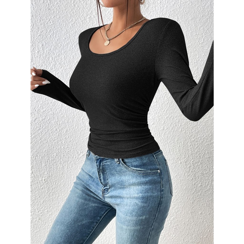 Áo thun dài tay nữ dáng ôm JUNE.SG Áo tay dài ôm body Áo tay dài basic D057