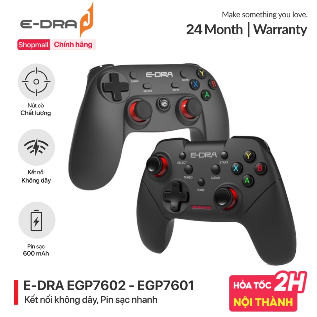 Gamepad, tay cầm chơi game không dây E-dra EGP7602 / EGP7601, tay cầm Fifa , Liên quân, Pubg, PC, Android, Điện thoại