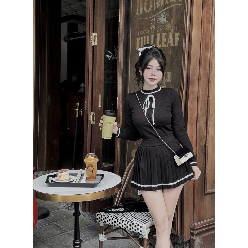 Sét áo phối nơ mix chân váy ly_Hàng đẹp