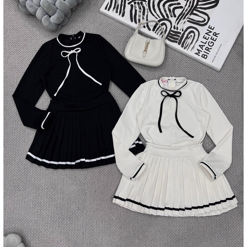 Sét áo phối nơ mix chân váy ly_Hàng đẹp