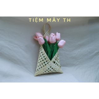 Giỏ tre căm hoa tiệm mây th, giỏ tre decor đựng đồ