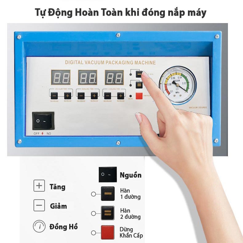 Máy hút chân không công nghiệp DZ320 không kén túi hoàn toàn tự động hút mạnh mẽ độ chân  không đạt -1mpa công xuất 800W