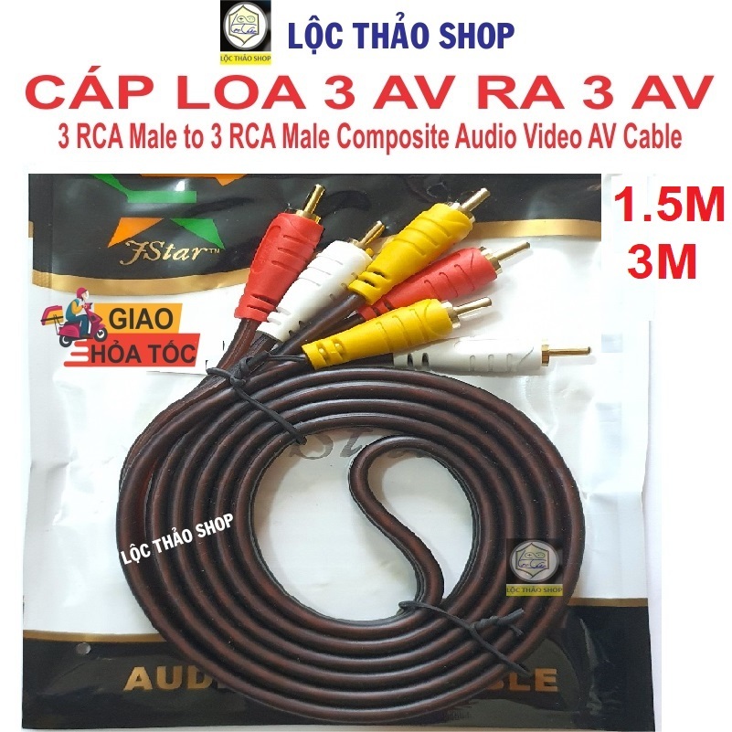 Cáp loa 6 đầu AV bông sen dài 1.5M 3M (Cáp AV 6 đầu, Cáp loa 3 AV ra 3 AV, Dây AV 6 đầu hoa sen RCA)