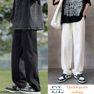 Quần jean trắng nam baggy ống suông rộng dáng đứng vải jeans bò xanh phom xuông cao cấp ELMEN SR01 hottrend 2024