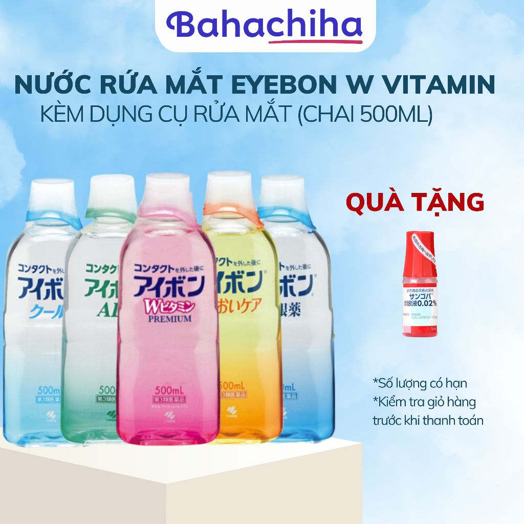 Nước Rửa Mắt Eyebon W Vitamin Kobayashi Vệ Sinh Mắt, Dưỡng Mắt Eyebon W Vitamin Kobayashi Premium 500ml - Bahachiha