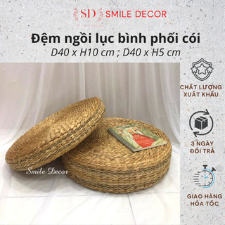 Đệm tròn đan lục bình phối cói sang trọng Smile Decor ngồi bệt , ngồi thiền , lót ghế