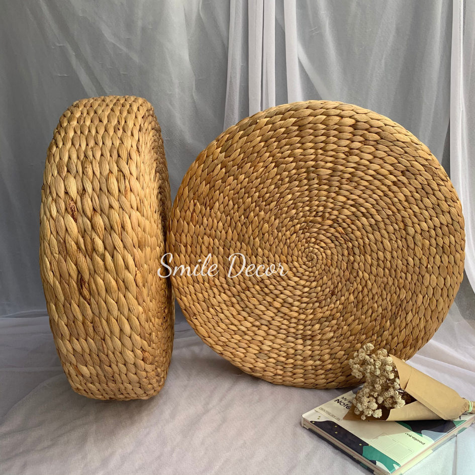 Đệm tròn đan lục bình phối cói sang trọng Smile Decor ngồi bệt , ngồi thiền , lót ghế - Round Hyacinth Cushion