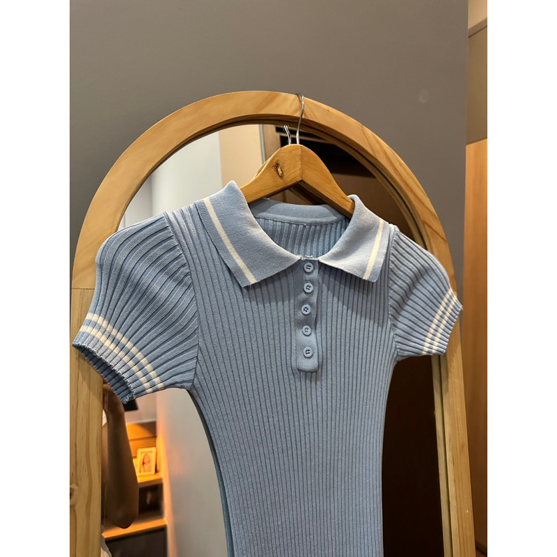 Váy body len dệt kim màu xanh