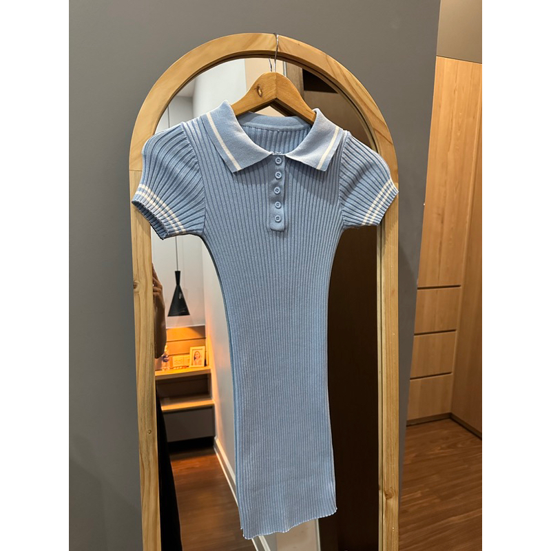 Váy body len dệt kim màu xanh