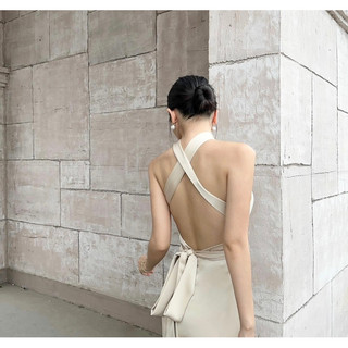 Đầm lụa ngắn cột dây