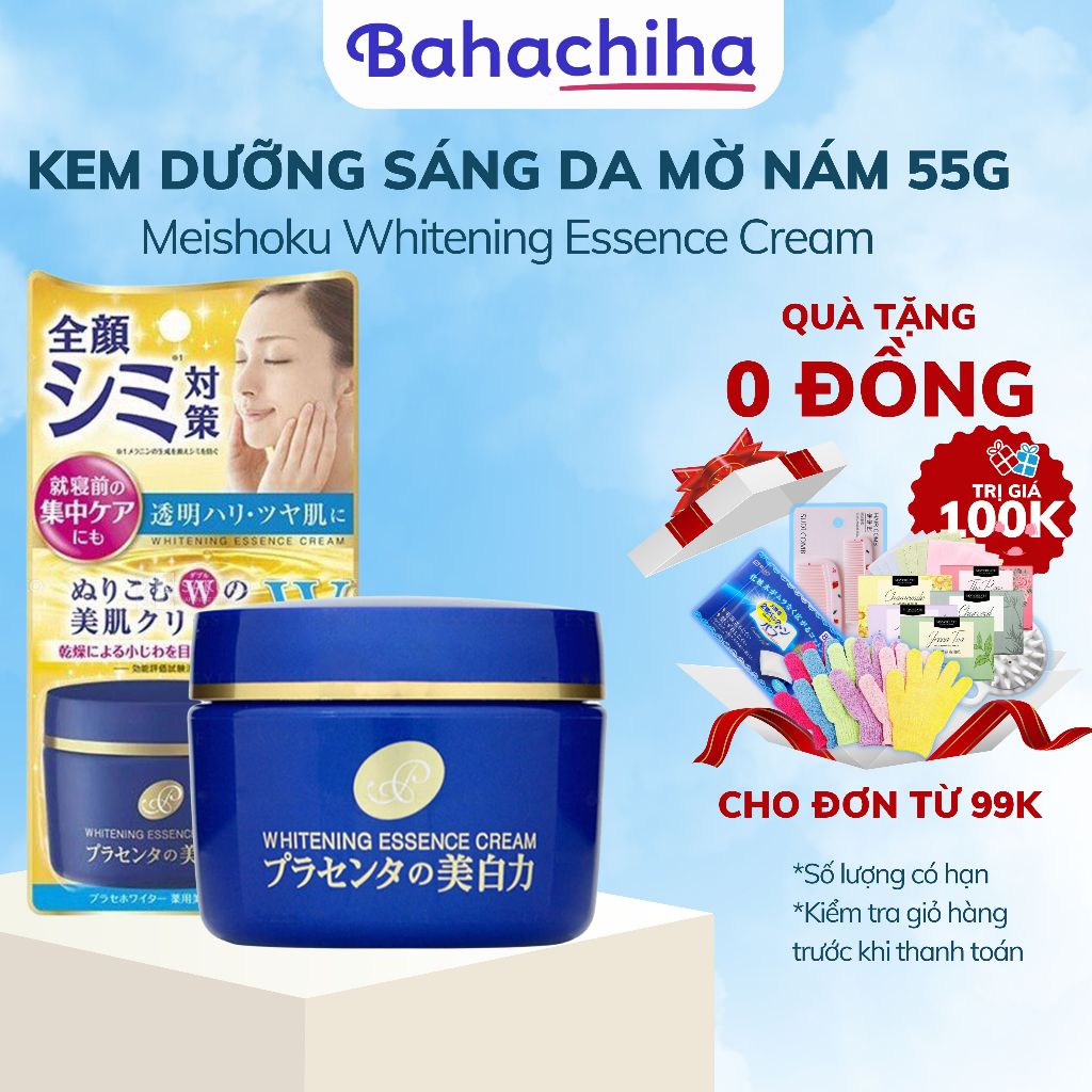 Kem dưỡng trắng da Meishoku Whitening Essence Cream dưỡng ẩm dưỡng trắng chống lão hóa Nhật Bản 55g - Bahachiha