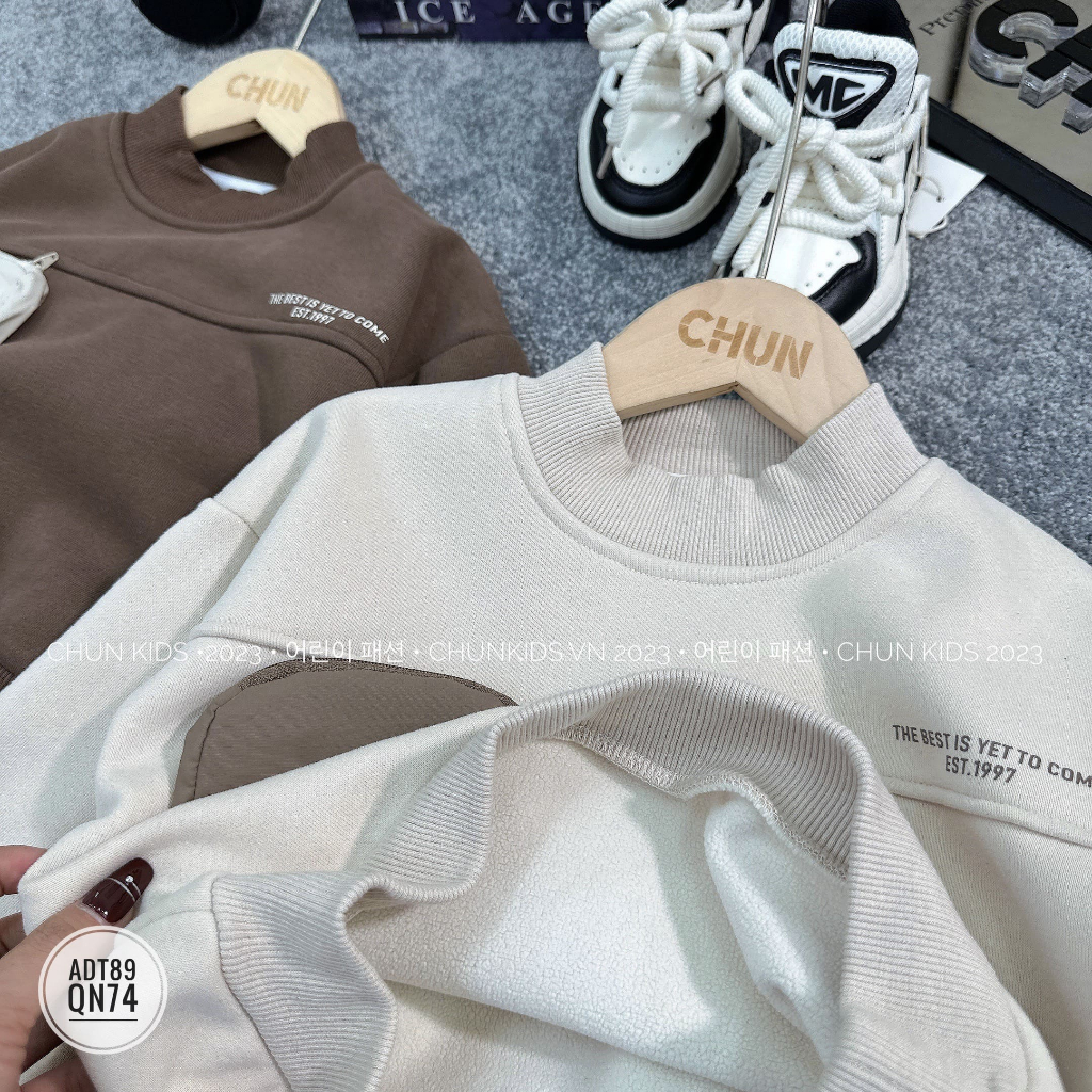 ADT89 - ÁO NỈ lót lông túi gió dính ra dính vô HAPPYINESS - 3793 CHO BÉ