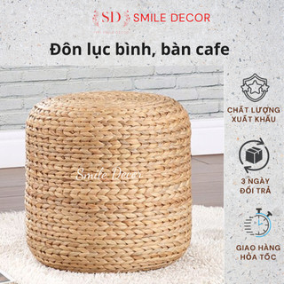 Ghế đôn sofa Smile Decor đan lục bình , đôn ngồi tròn phong cách Bắc Âu