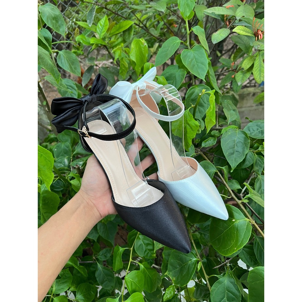 Giày cao gót mũi nhọn gót đính nơ siêu xinh, gót nhọn 8p mã C33