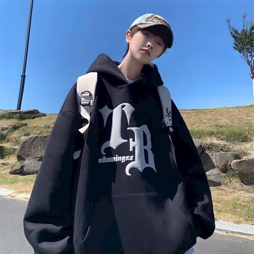 Áo Hoodie dáng rộng Unisex in chữ nổi siêu đẹp