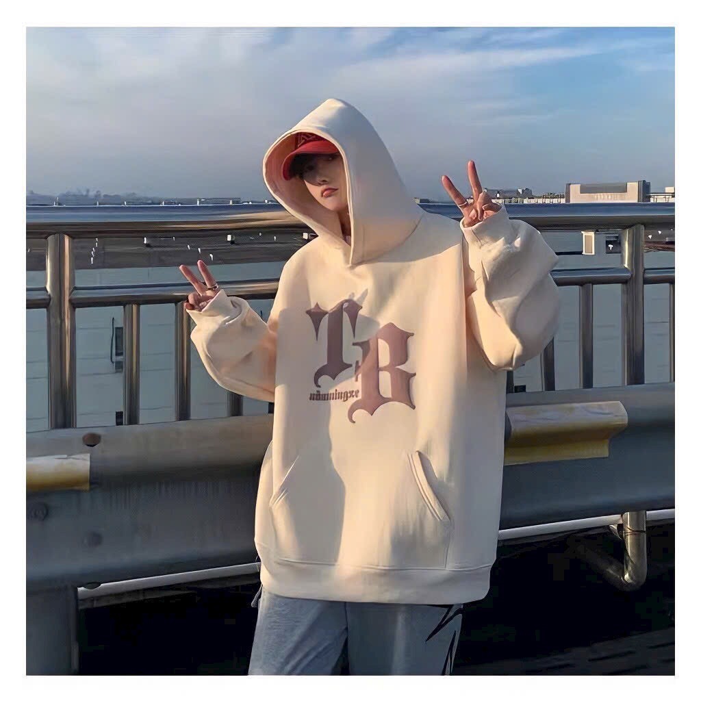 Áo Hoodie dáng rộng Unisex in chữ nổi siêu đẹp