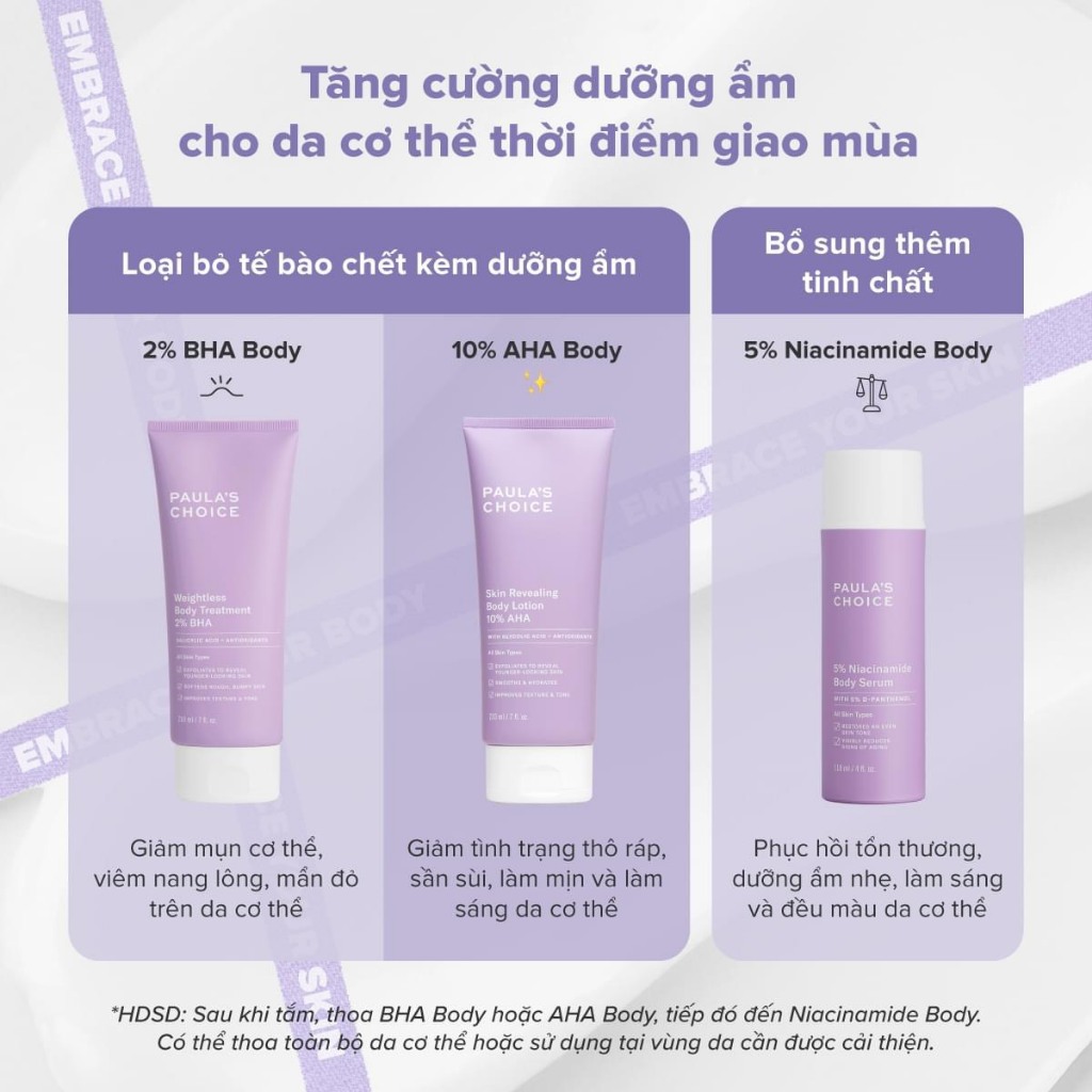 [TEM CHÍNH HÃNG] Kem Dưỡng Toàn Thân Đều Màu Da Chứa 10% AHA / 2% BHA / 5% Nia Paula's Choice Skin Revealing Body Lotion | BigBuy360 - bigbuy360.vn