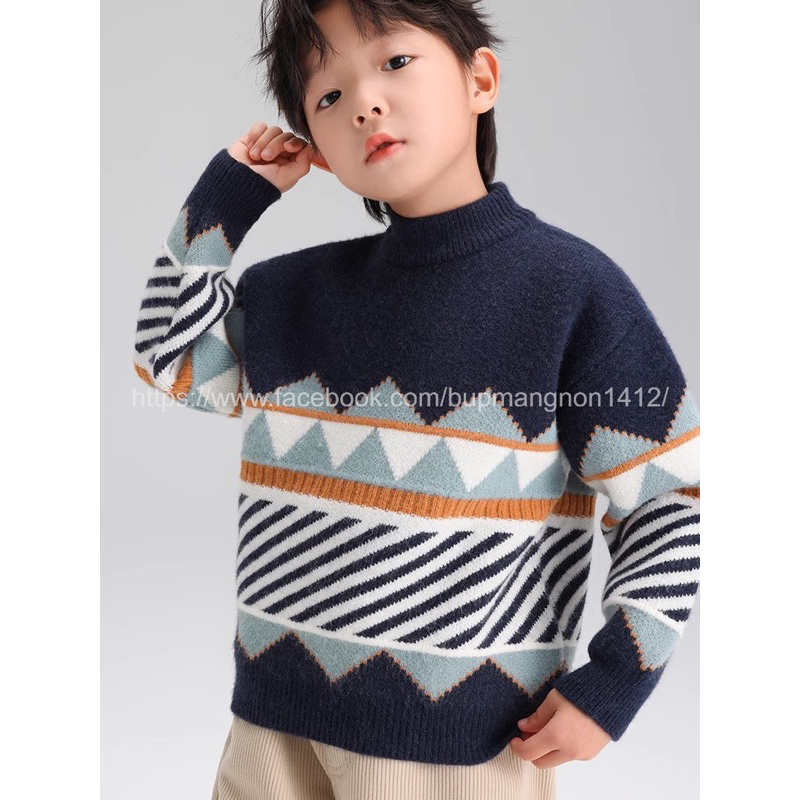 ÁO LEN HỌA TIẾT HÌNH THOI KẺ SỌC COTTON CAO CẤP BÉ TRAI BÉ GÁI KIỂU DÁNG HÀN QUỐC THỜI TRANG BASIC TRENDY