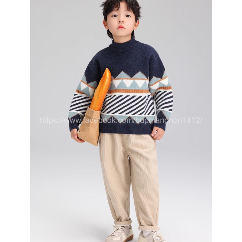 ÁO LEN HỌA TIẾT HÌNH THOI KẺ SỌC COTTON CAO CẤP BÉ TRAI BÉ GÁI KIỂU DÁNG HÀN QUỐC THỜI TRANG BASIC TRENDY