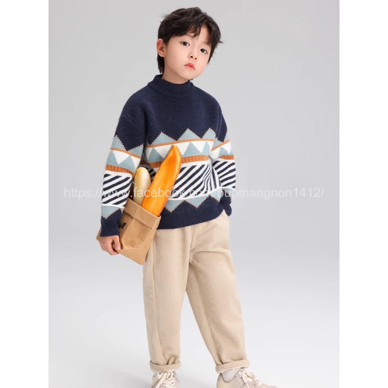 ÁO LEN HỌA TIẾT HÌNH THOI KẺ SỌC COTTON CAO CẤP BÉ TRAI BÉ GÁI KIỂU DÁNG HÀN QUỐC THỜI TRANG BASIC TRENDY