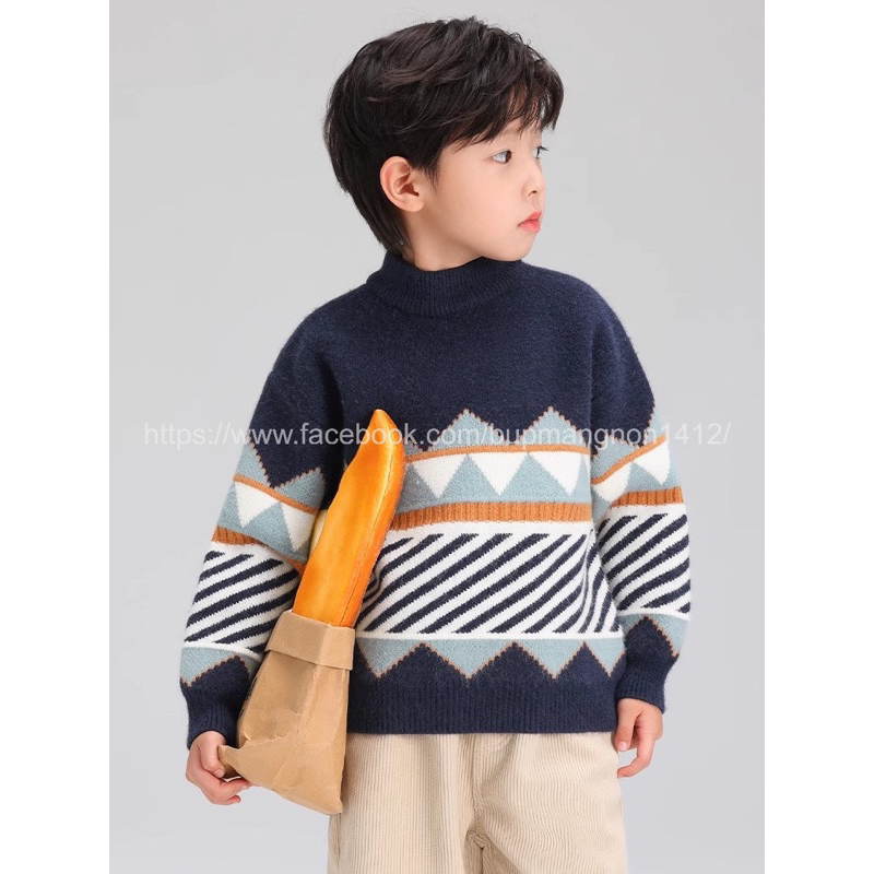 ÁO LEN HỌA TIẾT HÌNH THOI KẺ SỌC COTTON CAO CẤP BÉ TRAI BÉ GÁI KIỂU DÁNG HÀN QUỐC THỜI TRANG BASIC TRENDY