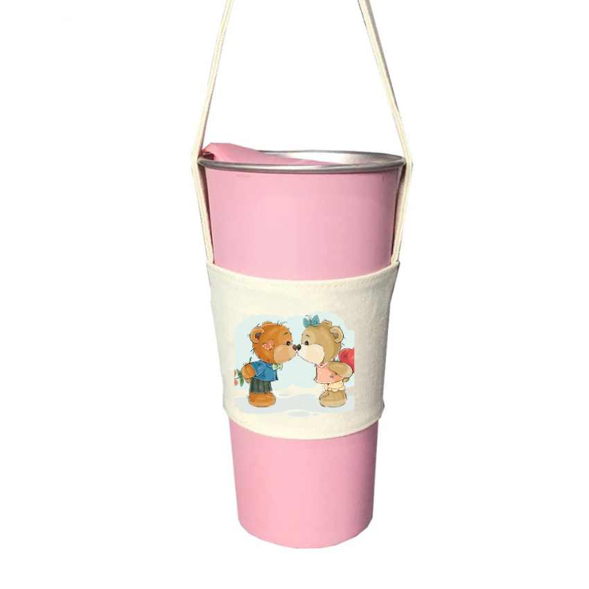 Túi treo ly cốc (cup holder) Ginko Canvas in hình Gấu Kiss Cute 198