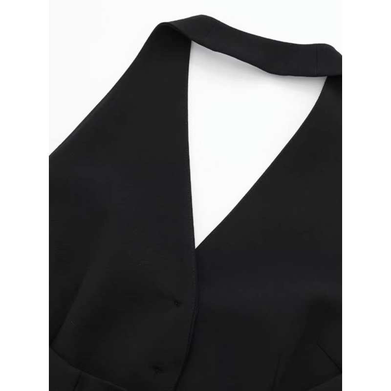 Áo cổ yếm dáng vest hở lưng màu đen hàng TQ