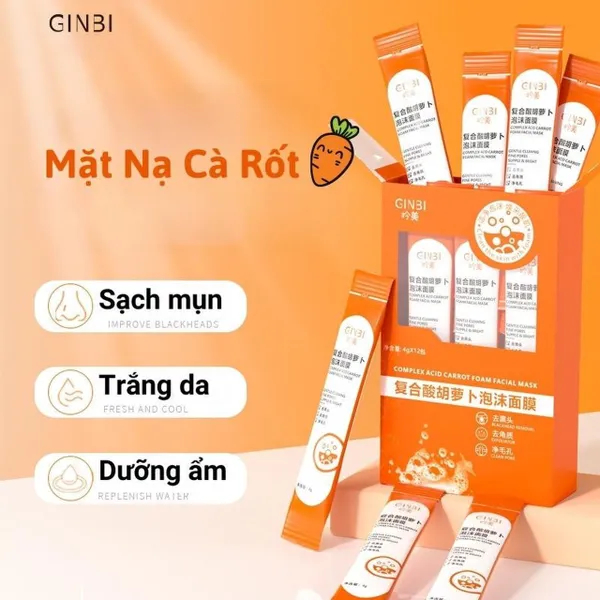 Hộp 12 Mặt Nạ Cà Rốt Sủi Bọt YANFU GINBI 4g x 12 Gói MÃ 0461(Màu Cam)