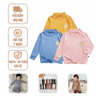 Áo Giữ Nhiệt Cổ Lọ Dài Tay Cho Bé Trai Bé Gái  Áo Thu Đông Thun Lạnh cổ 3 phân Cho Bé Trai Gái ÁO THÊU GẤU