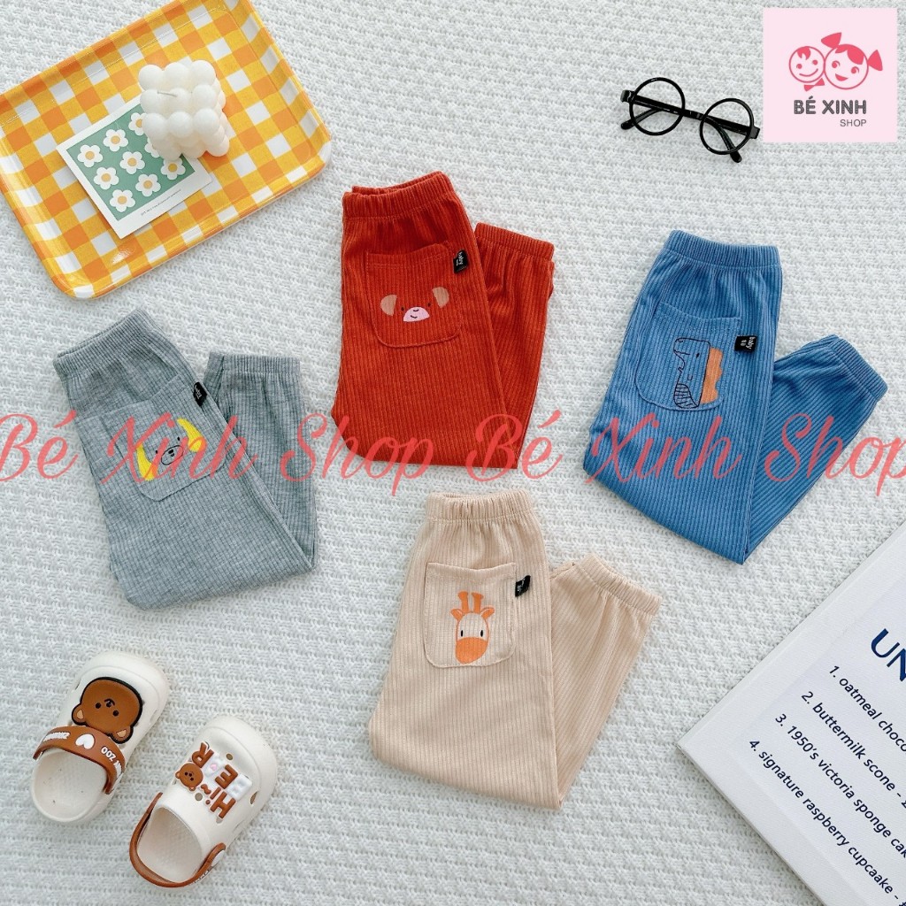 Quần Dài Thun Len Tăm Thu Đông Bo Gấu  Cho Bé Trai Bé Gái  Quần Thun Dài 2 túi Cho Bé Trai Gái QUẦN DÀI TÚI