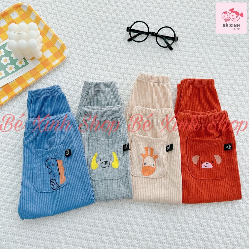 Quần Dài Thun Len Tăm Thu Đông Bo Gấu  Cho Bé Trai Bé Gái  Quần Thun Dài 2 túi Cho Bé Trai Gái QUẦN DÀI TÚI