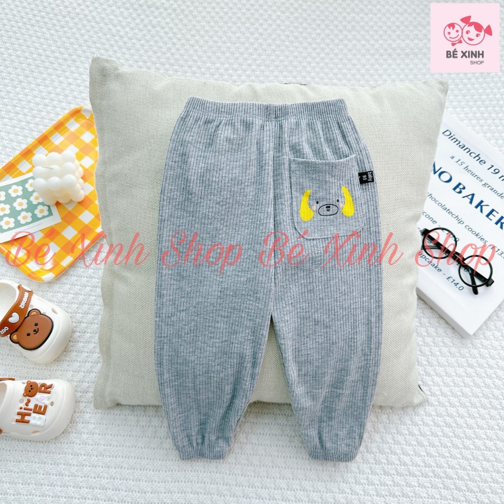 Quần Dài Thun Len Tăm Thu Đông Bo Gấu  Cho Bé Trai Bé Gái  Quần Thun Dài 2 túi Cho Bé Trai Gái QUẦN DÀI TÚI