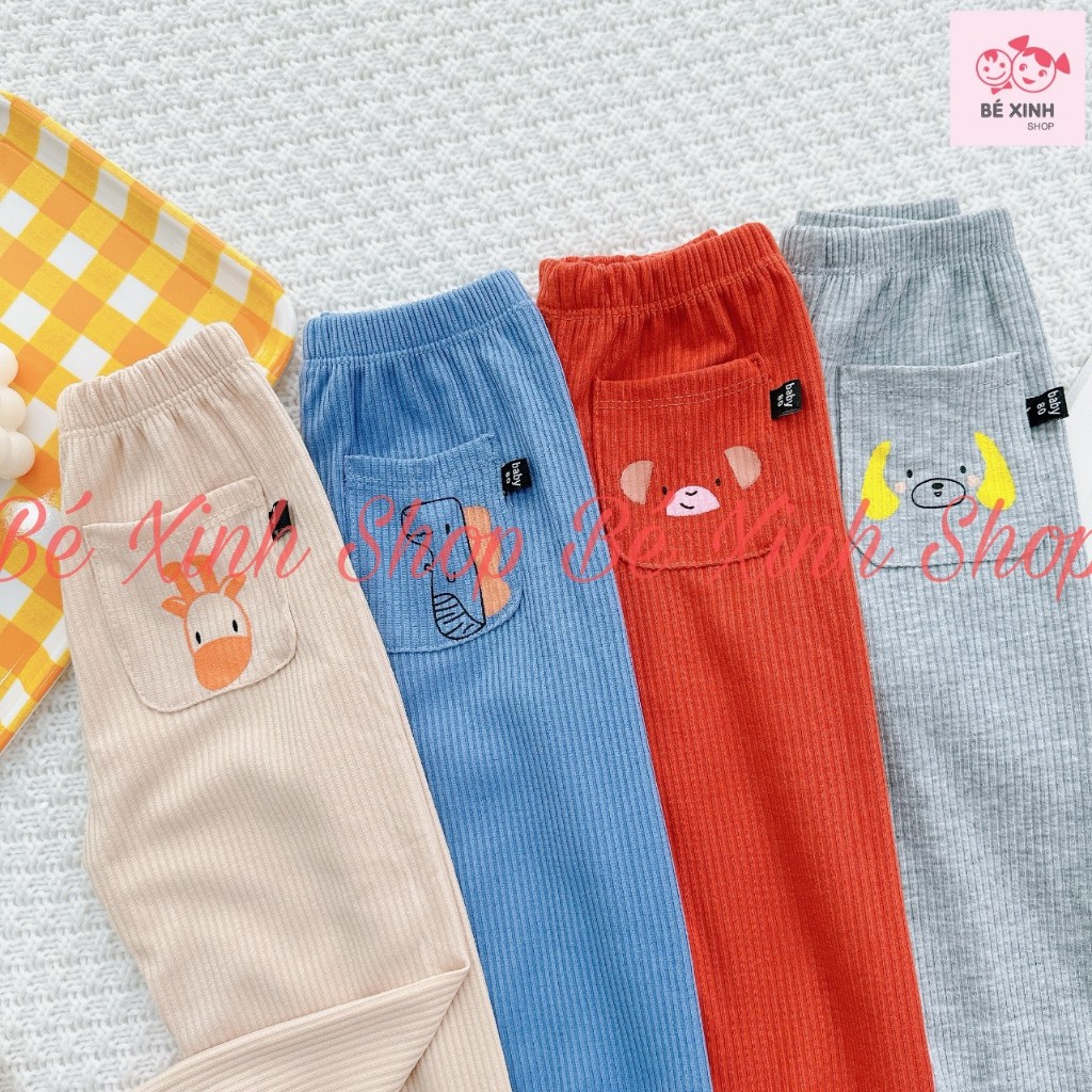 Quần Dài Thun Len Tăm Thu Đông Bo Gấu  Cho Bé Trai Bé Gái  Quần Thun Dài 2 túi Cho Bé Trai Gái QUẦN DÀI TÚI