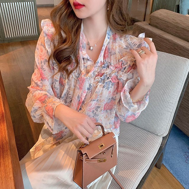 Áo sơ mi voan/ chiffon, cổ áo cột nơ