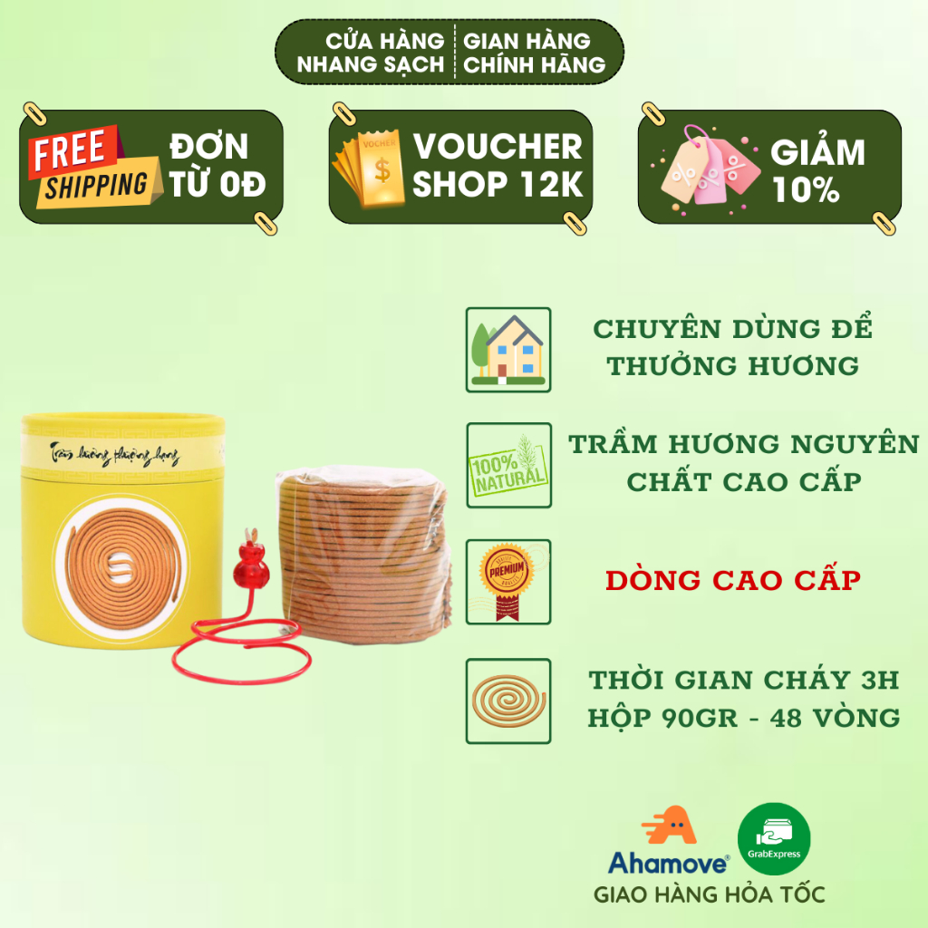 Nhang vòng trầm hương cao cấp Nhang Xanh - Thời gian cháy 3h, hương thơm dịu nhẹ, tự nhiên