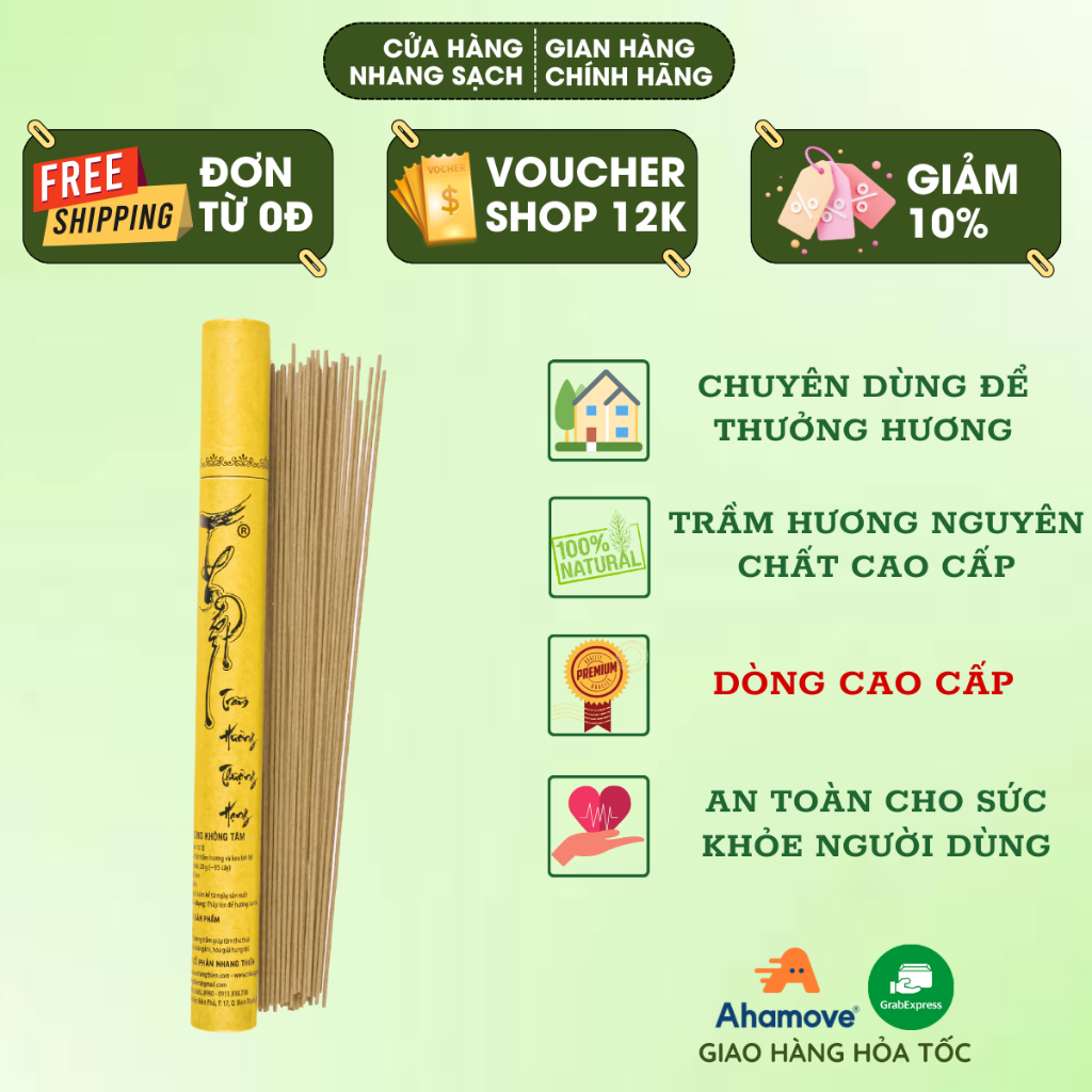 Trầm Hương Thanh Cao Cấp (Trụ Vàng) Nhang Xanh - 100% tự nhiên, hương thơm dịu nhẹ