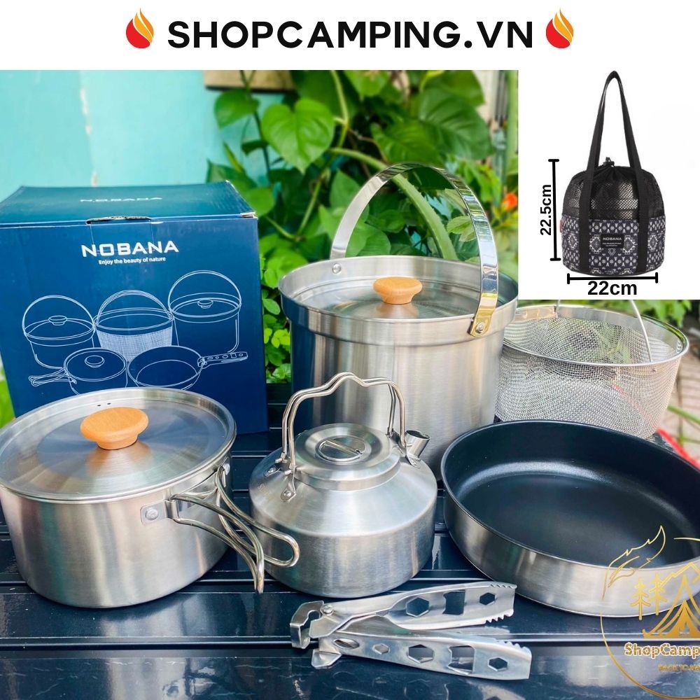 Bộ nồi inox 304 gấp gọn NOBANA dành cho du lịch, cắm trại, dã ngoại - Camping Vietnam