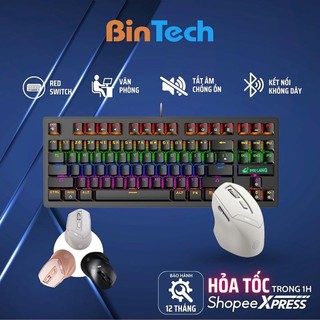 Combo bàn phím chuột không dây bintech k2 pro 87 keys chơi game + chuột dr6 3 phối màu đẹp mắt